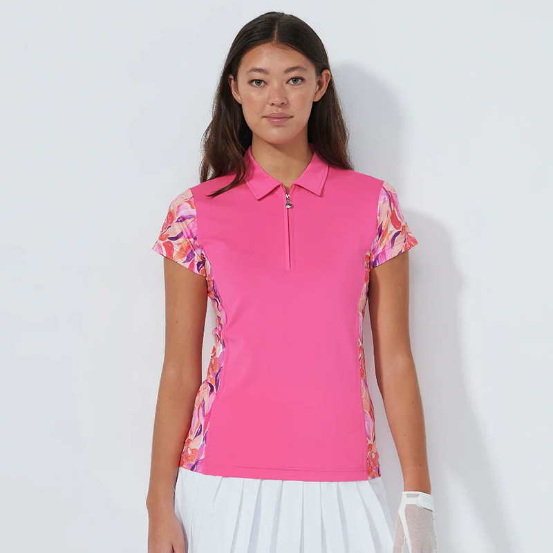 Daily Sports Artsy Leaf Radiant Pink Edge Cap Sleeve Polo [PS26]
