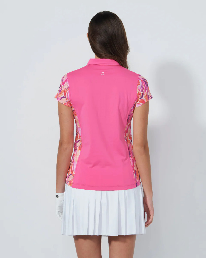 Daily Sports Artsy Leaf Radiant Pink Edge Cap Sleeve Polo [PS26]