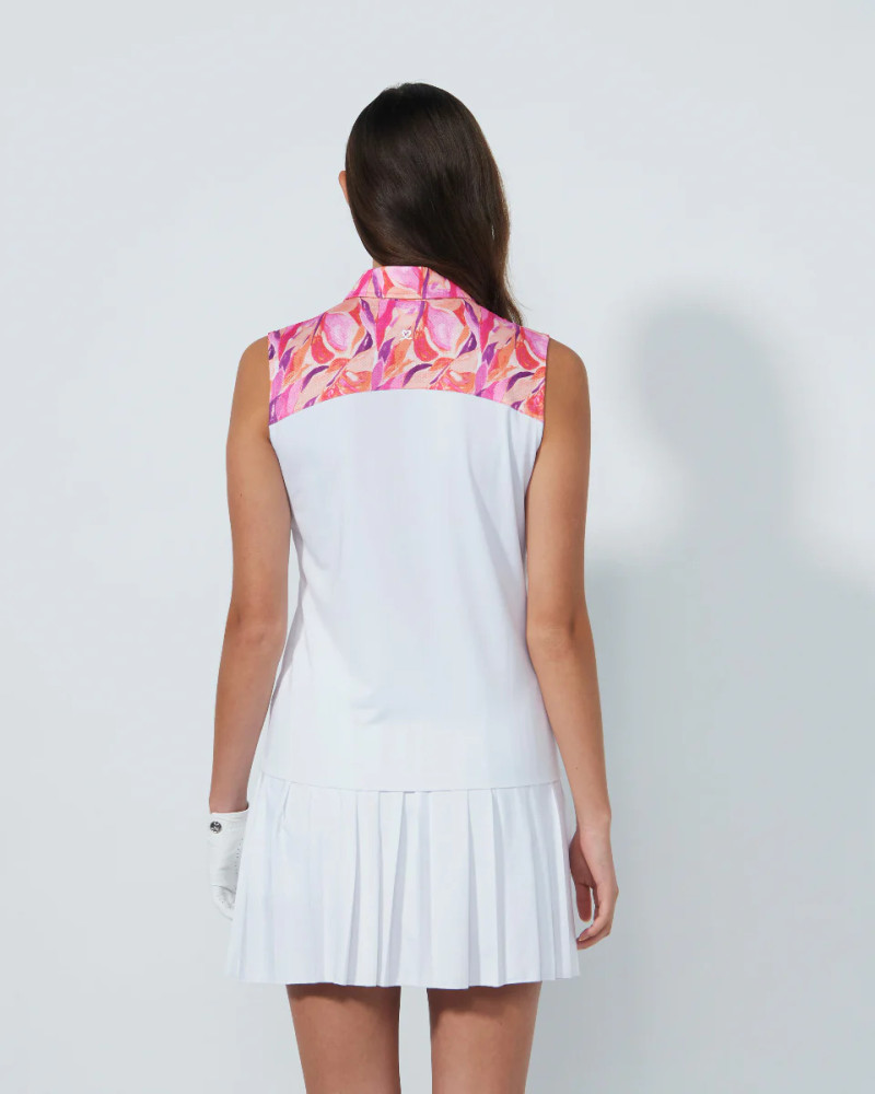 Daily Sports Artsy Leaf White Gathered Sleeveless Polo [PS26]