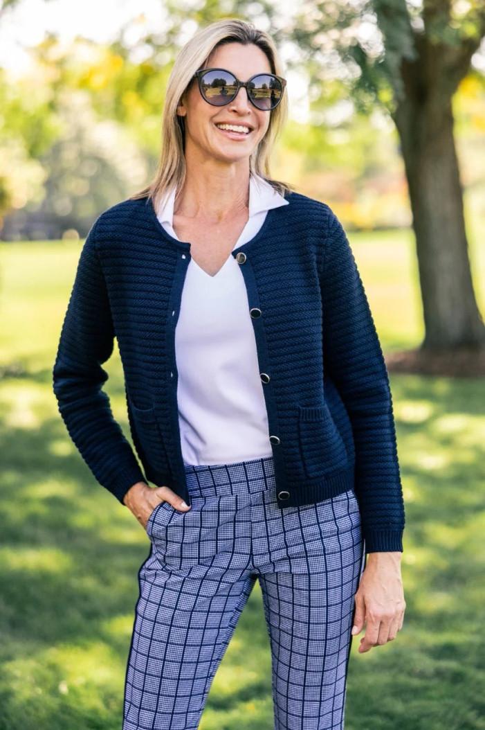 Golftini Varsity Navy Stretch Cardigan