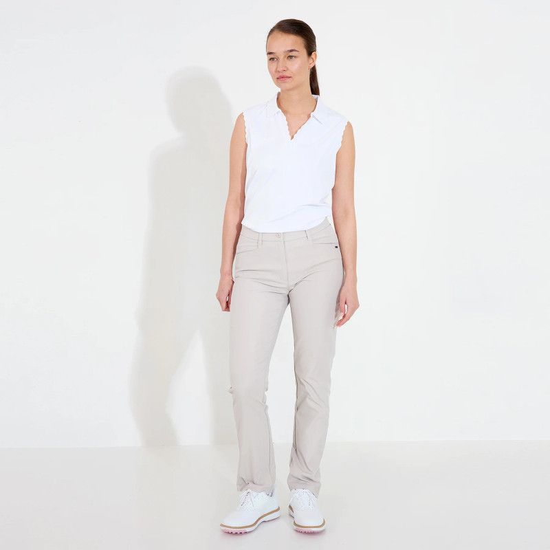 Abacus Victoria White Scallop Sleeveless Polo