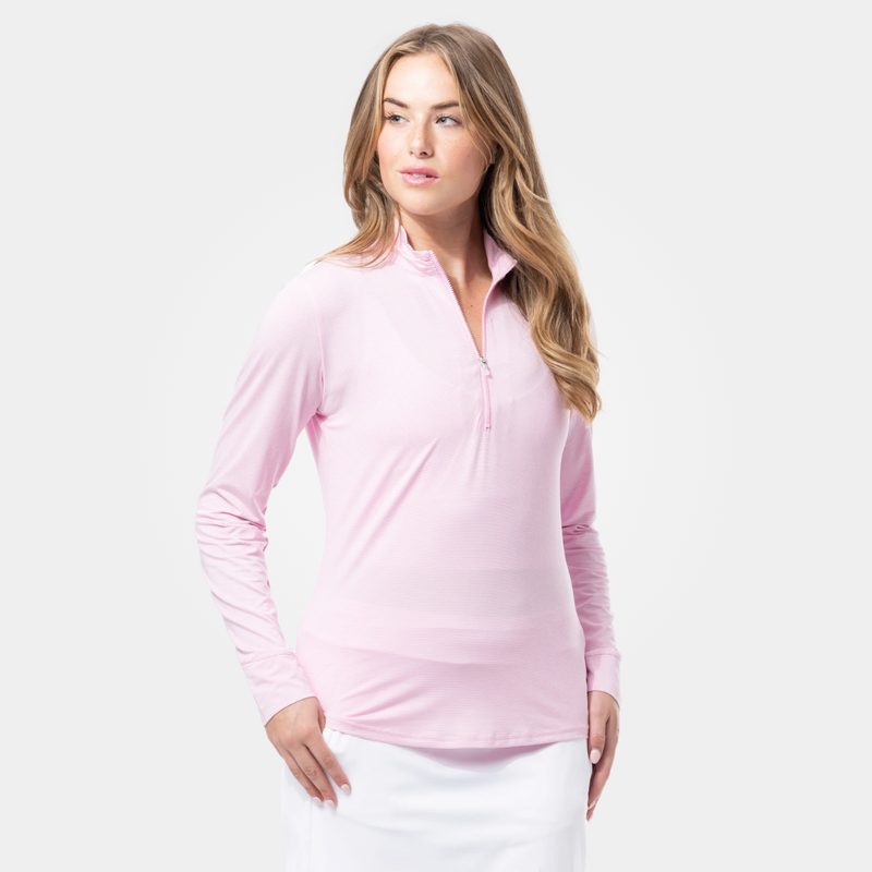 SanSoleil SolMelange Stripe Long Sleeve Zip Mock