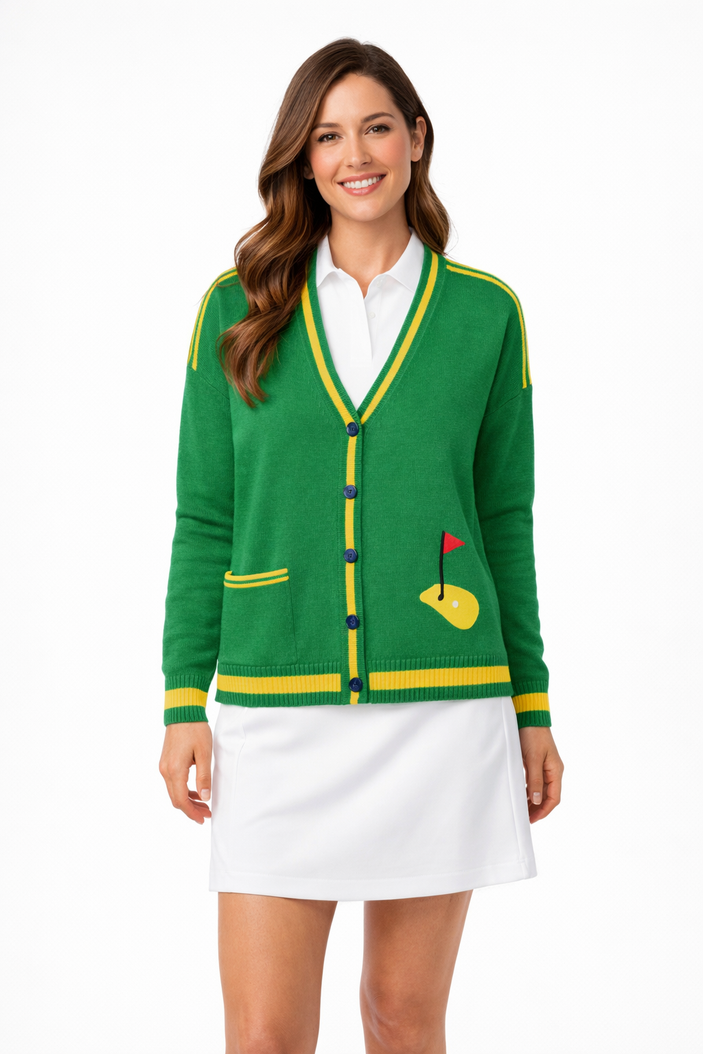 Ellsworth+Ivey Emily Green/Yellow Varsity Golf Cardigan