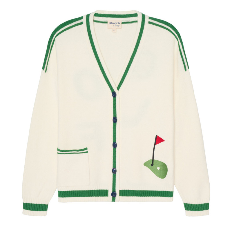 Ellsworth+Ivey Emily Ivory/Green Varsity Golf Cardigan