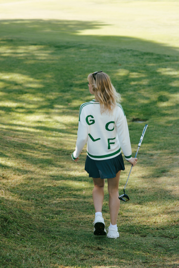 Ellsworth+Ivey Emily Ivory/Green Varsity Golf Cardigan