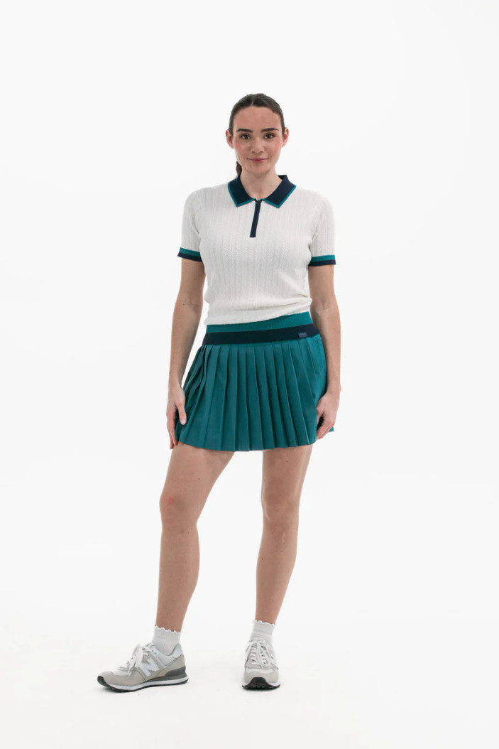 Foray Golf Dark Green Rib Waist Pleat Skort