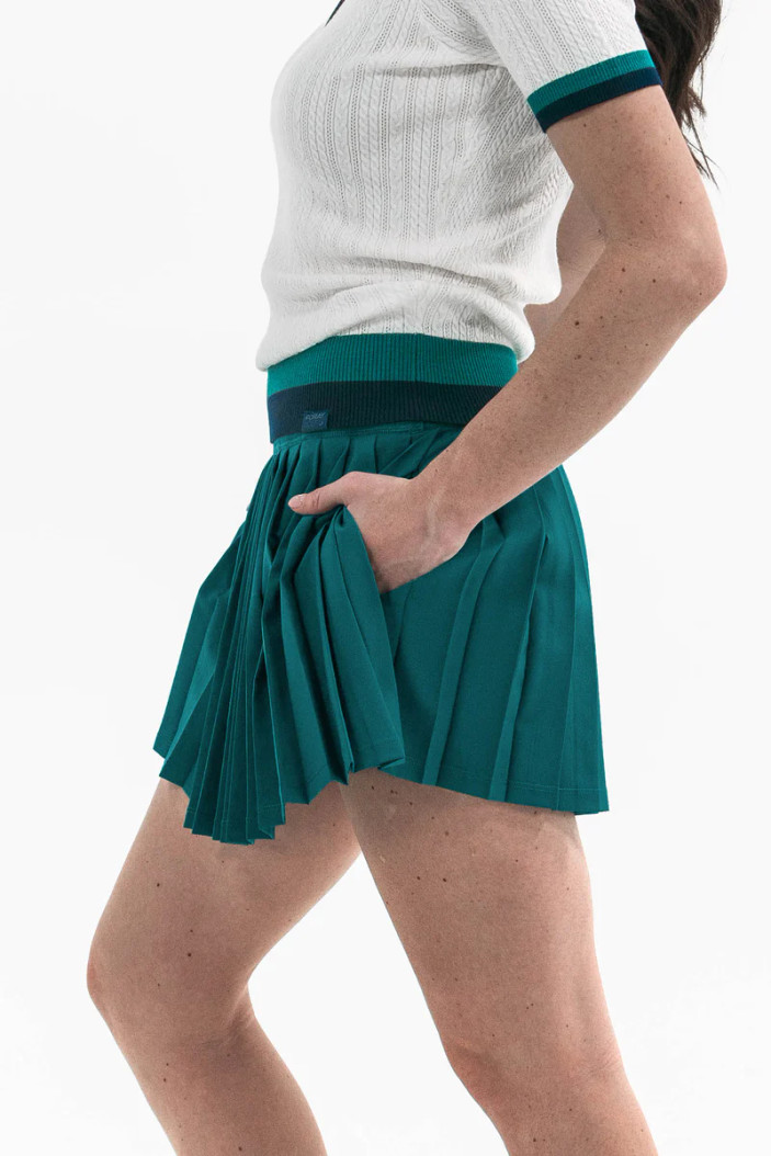 Foray Golf Dark Green Rib Waist Pleat Skort