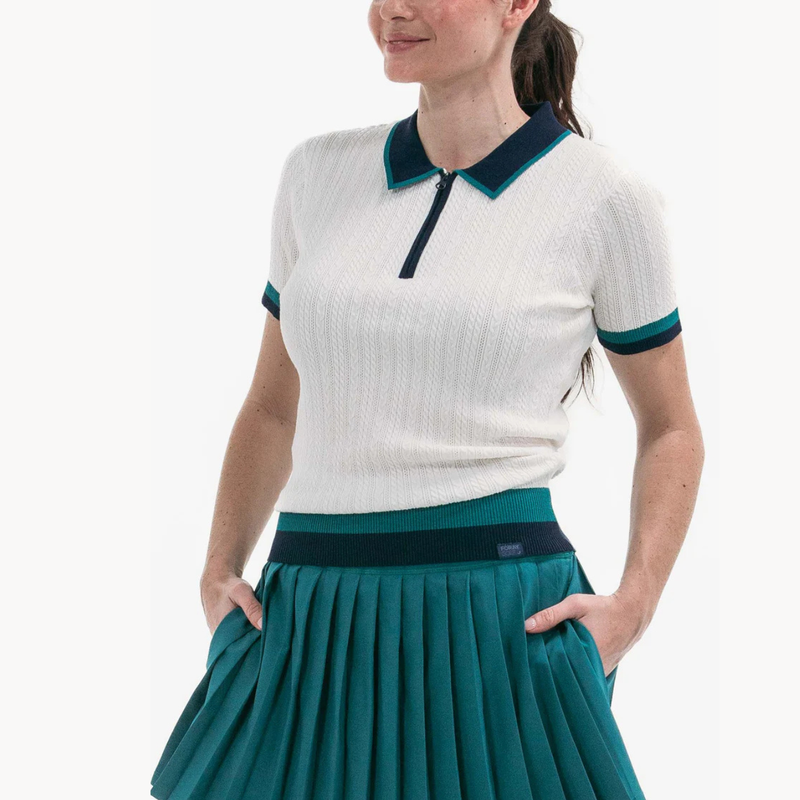 Foray Golf White/Green Club Short Sleeve Knit Polo