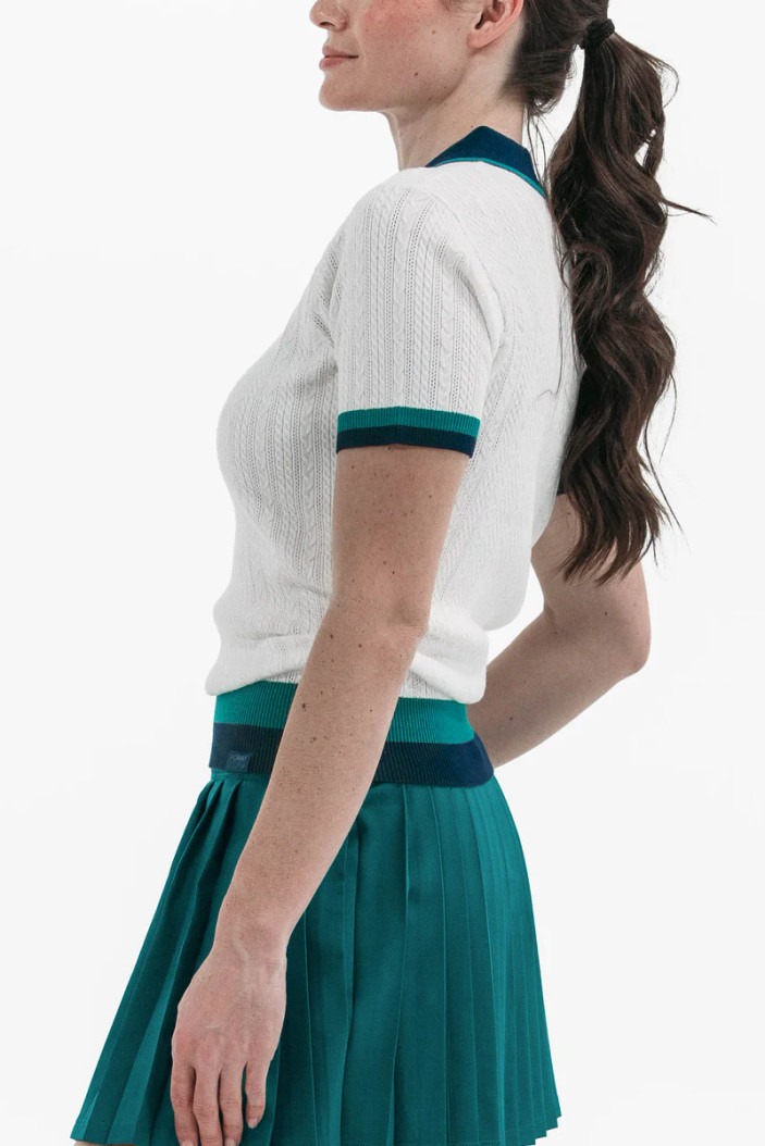 Foray Golf White/Green Club Short Sleeve Knit Polo