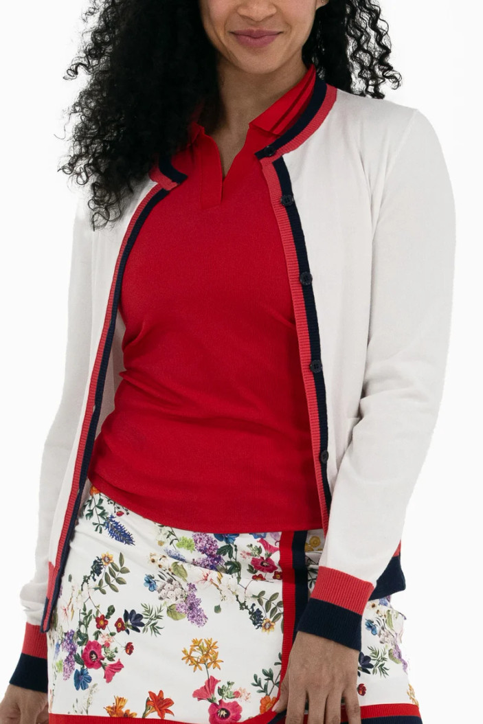 Foray Golf Red/Navy Knit Cardigan 