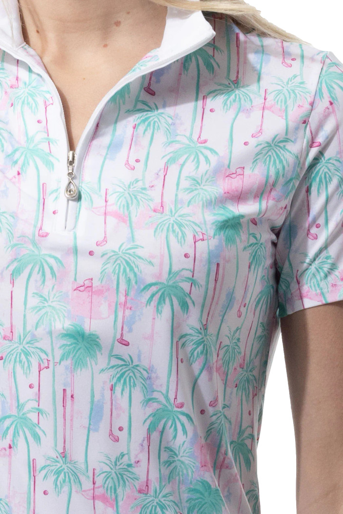 SanSoleil SolCool Golfers Paradise Short Sleeve Mock