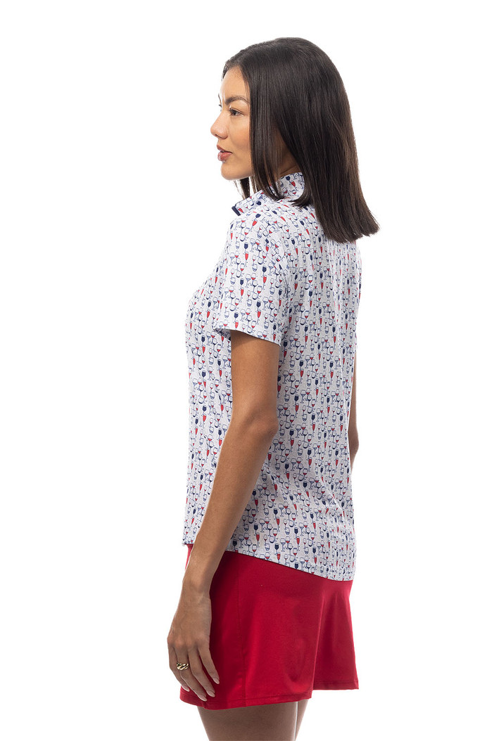 SanSoleil SolCool Red Wine & Blue Short Sleeve Mock