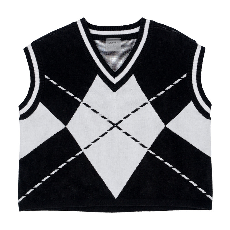JoFit Cropped Argyle Sweater Vest - Black & White