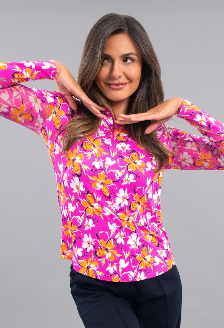 IBKUL Long Sleeve Quarter Zip Print Mock [SF26]