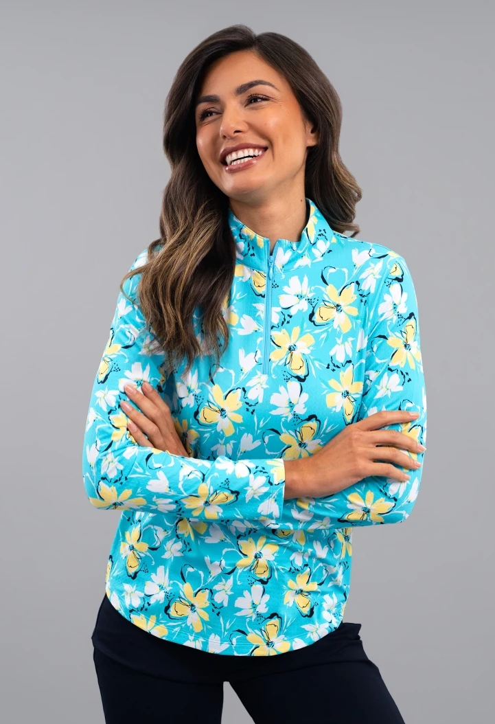 IBKUL Long Sleeve Quarter Zip Print Mock [SF26]