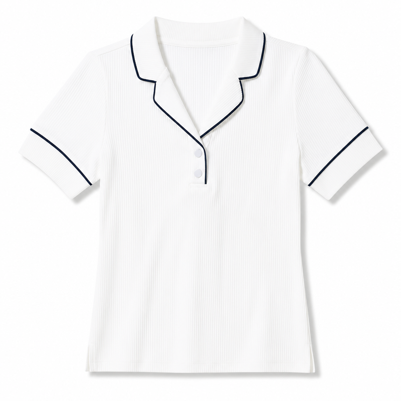  Foray Golf White Rib Short Sleeve Notch Collar Polo