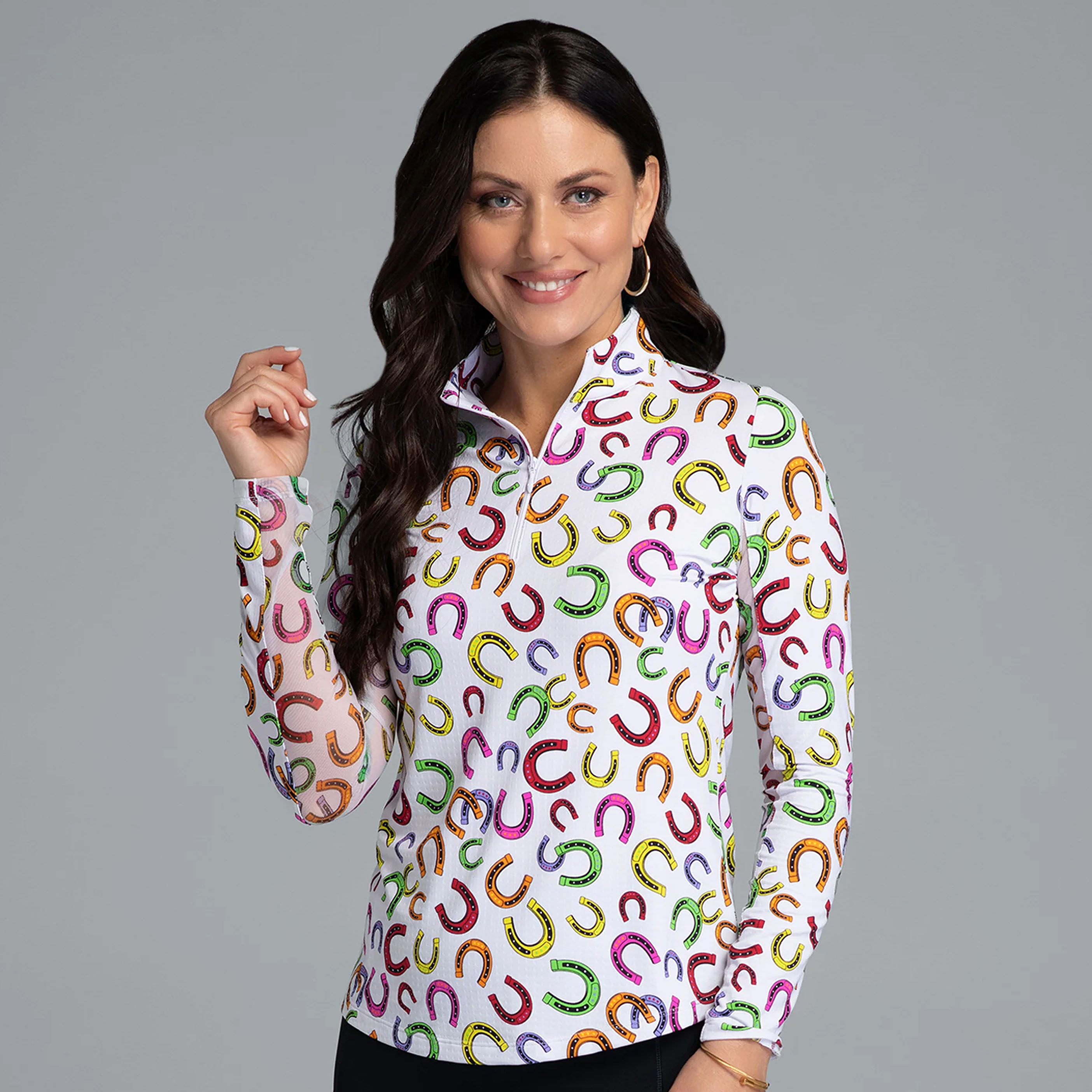 IBKÜL Bella Print Long Sleeve Mock Neck Top – UPF 50+