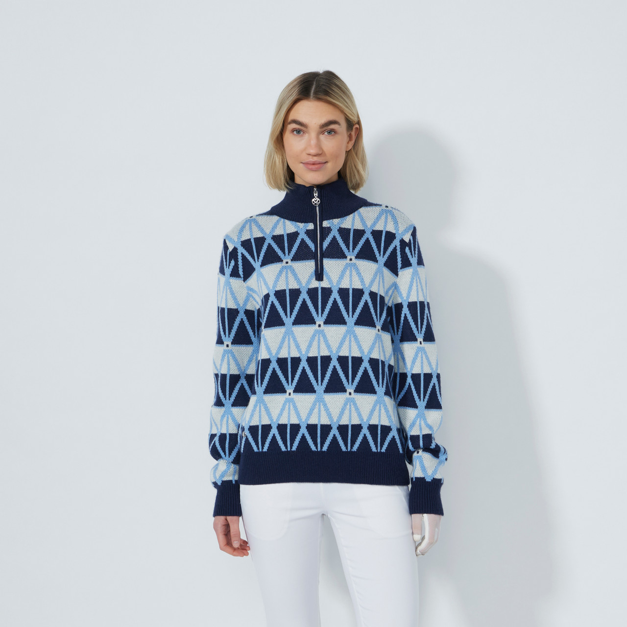 Daily Sports Argyle Navy/Blue Quarter Zip Sweater