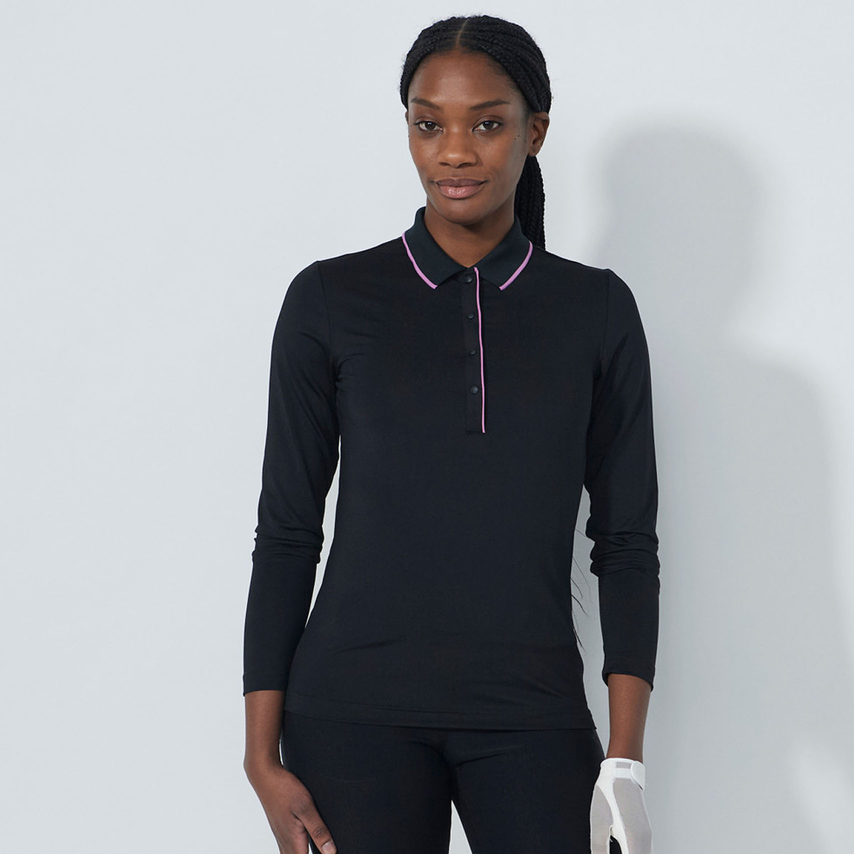 DS Black Long Sleeve Embroidered Logo Polo