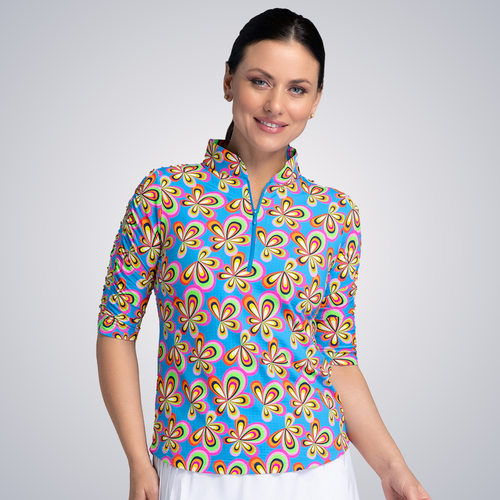 IBKUL Athleisure Wear 10870 - Camiseta De Manga Larga Con Protección Solar UPF 50+ Icefil Cooling-Fatima Print, Azul/Peri, XS