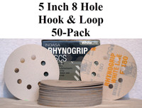 Indasa Rhynogrip 5 inch 8 Hole White Hook & Loop Sanding Discs 50/box