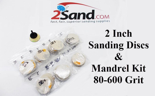  2SAND 2 inch Bowl Sanding Disc & Mandrel Kit 80 - 600 Grit 