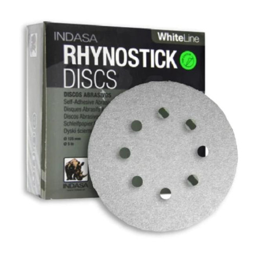 INDASA NOT*VELCRO Indasa RhynoStick 5 inch 8-Hole White Line PSA Self-Adhesive Sanding Discs NOT*Hook & Loop 
