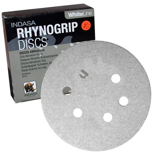 INDASA Indasa Rhynogrip 6 inch 6 Hole White Hook & Loop Sanding Discs 50/box 