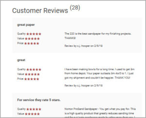 Customer reviews on sanding products