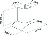Parmco 600mm Canopy, Curved Glass, LED T4-11GLA-6L