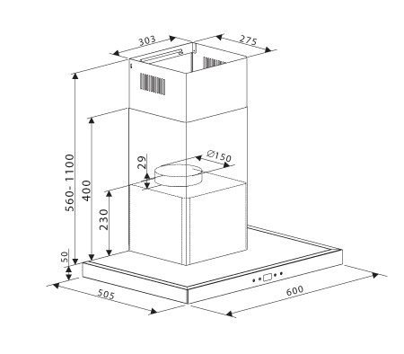 Rangehood Box 600mm, Glass, 1000M3H