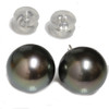 Tahitian Pearl Stud Earrings 12 MM Black Green AAA-