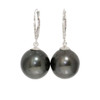 Tahitian Pearl & Diamond Dangle Leverback Earrings 14 MM AAA