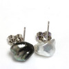 Tahitian South Sea Keshi Pearl Stud Earrings 14 MM Black White AAA Flawless
