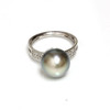 Tahitian Pearl & Diamond Sincere Ring 12  MM Blue Beige AAA