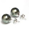 Tahitian Pearl Stud Earrings 9.5 MM Gray AAA