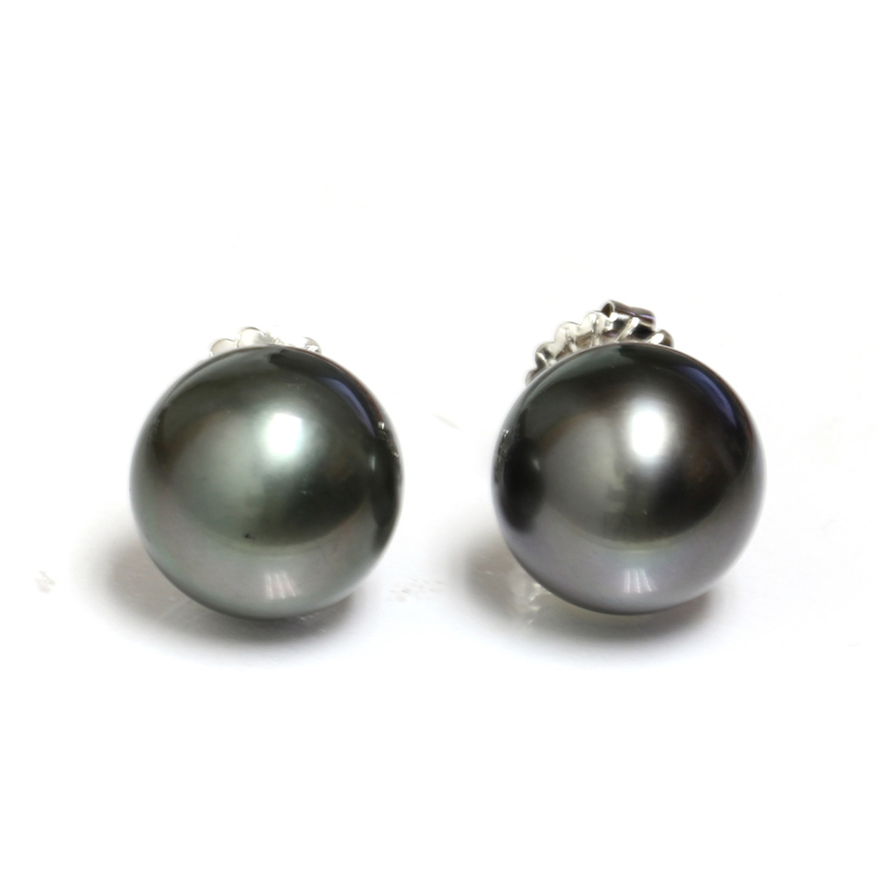 Tahitian Pearl Stud Earrings 15 MM Black AAA