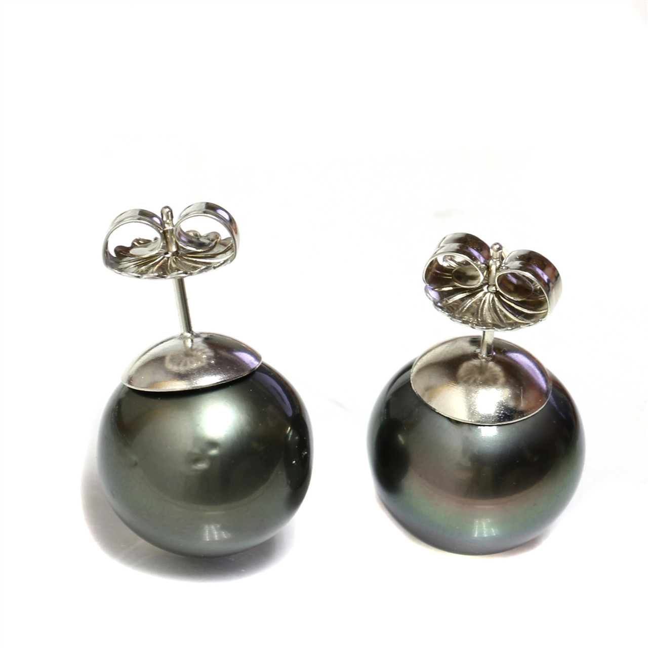 Tahitian Pearl Stud Earrings 15 MM Black AAA