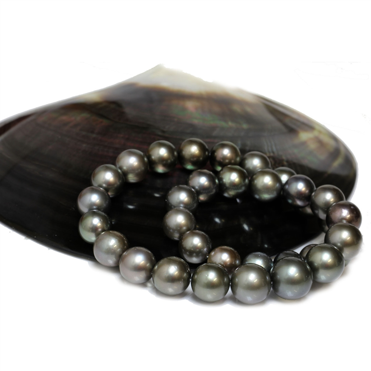 Tahitian Pearl Necklace 15 - 12 mm Dark Gray AAA