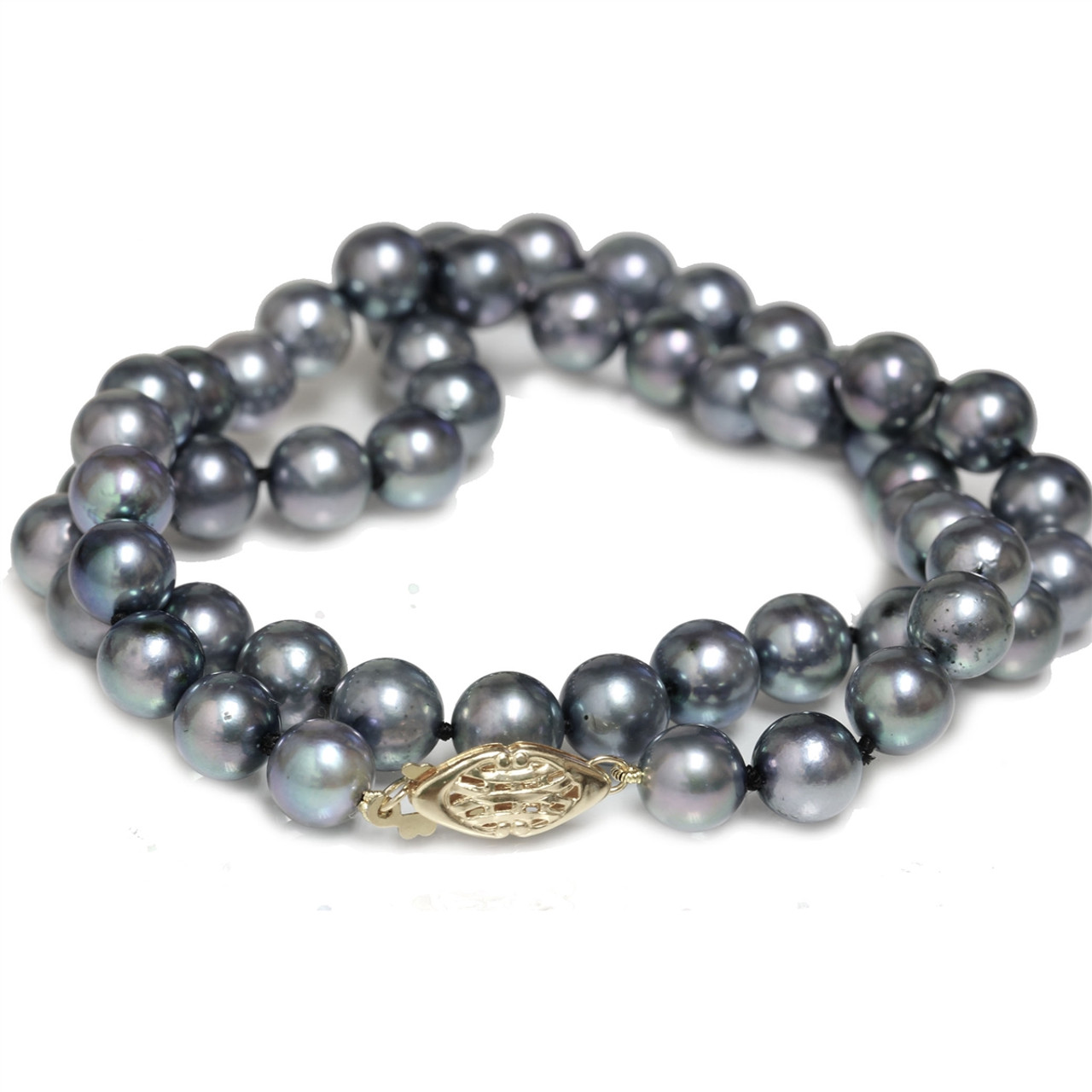 Akoya Pearl Necklace 7.5 - 8 MM Gray Blue AAA