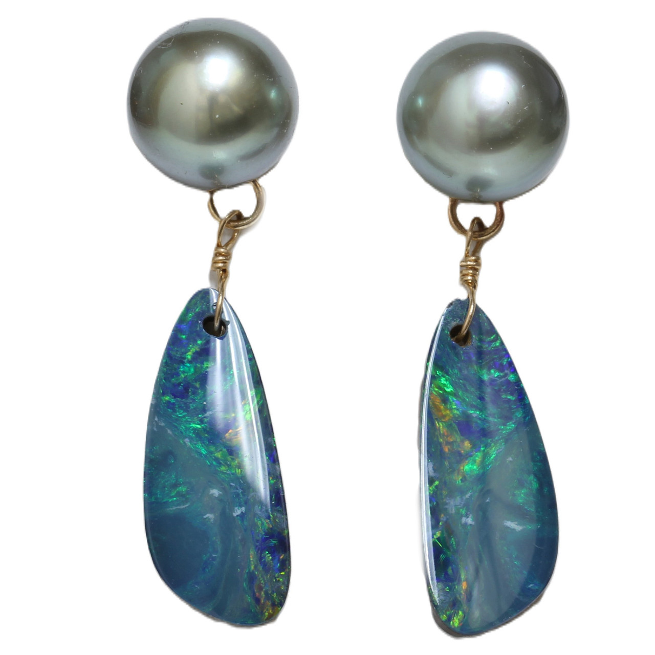 Tahitian Turquoise Pearl Earrings Tahitian Pearl Opal Dangle
