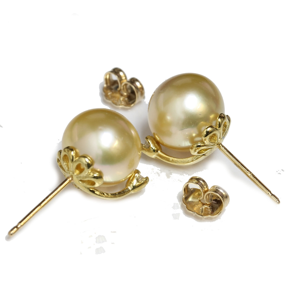 diamond champagne South Sea Pearl Stud Earrings 10 MM - Seven Seas 