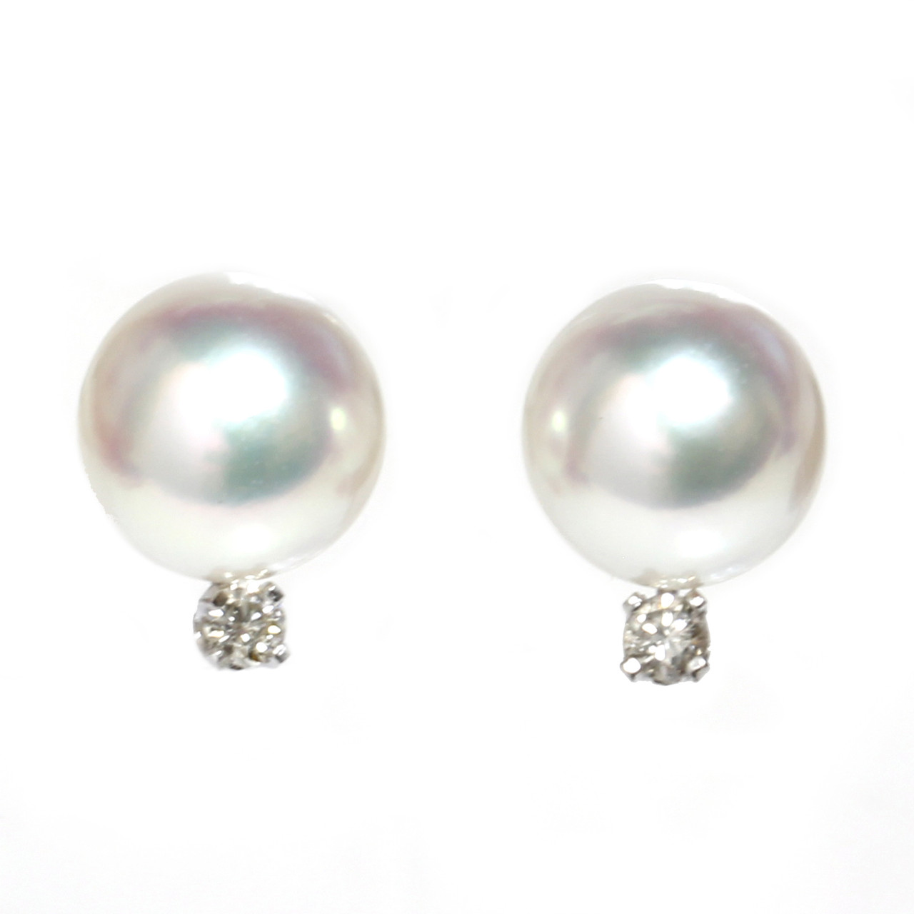 Classic Diamond Akoya Pearl Stud Earrings MM seven seas1