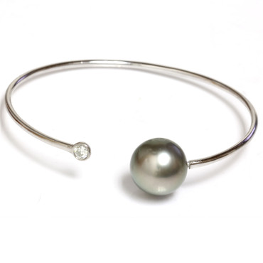 Diamond Tahitian Pearl Bangle Flex Bracelet 13 MM AAA 3