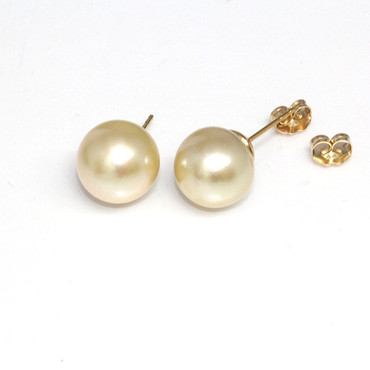 South Sea Pearl Stud Earrings 18kt 11 MM Golden AAA