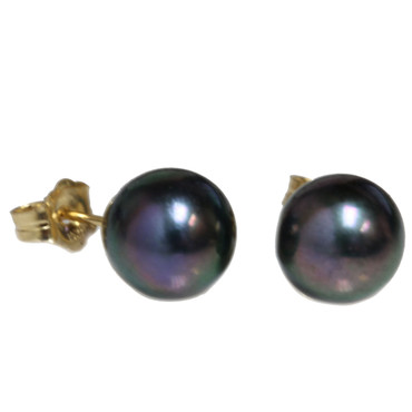 Akoya Pearl Stud Earrings Sizes between 5.5 to 9mm Black Green