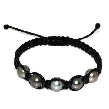 Tahitian Five Pearl Macrame Bracelet Multi Color