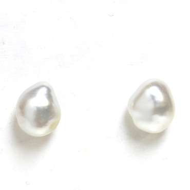 South Sea Keshi Baroque Pearl Stud Earrings White AAA Flawless