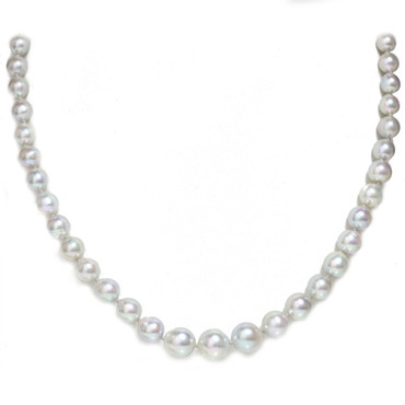 Akoya Graduated Pearl Necklace  9 - 5 MM AAA Silver Blue
