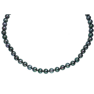 Akoya Pearl Necklace 9 - 7 MM AAA very dark gray peacock - Seven